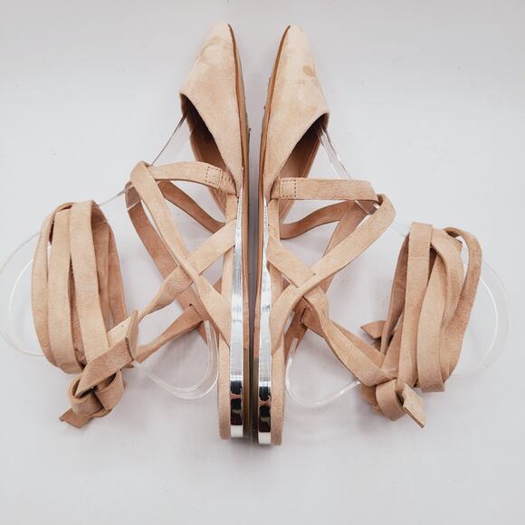 BCBGeneration Noel Cream Suede Leather Point Wrap Up Leg Ballet Flats Size 8.5B - Picture 7 of 11